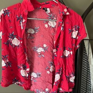 red floral h&m short sleeved button up